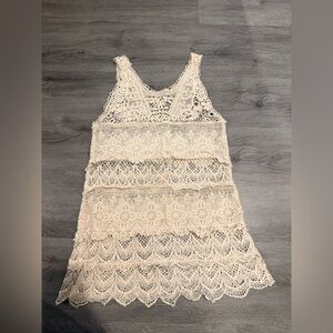 Women beige floral cover swimsuit